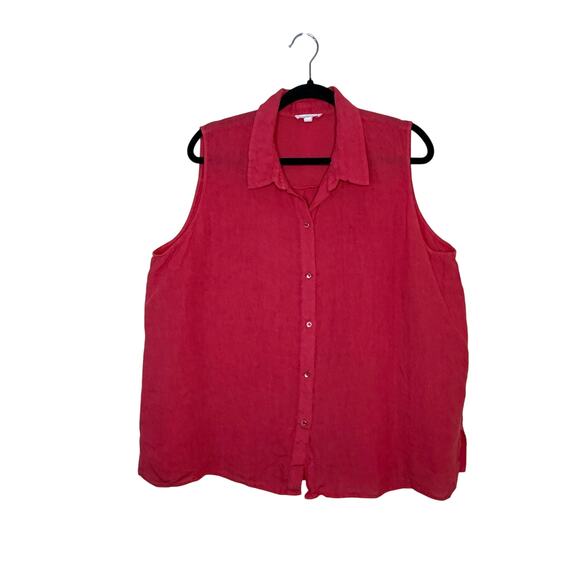 Eileen Fisher Women's Linen Button Down Tank Red Shirt Blouse Plus Size 1X - Picture 2 of 5